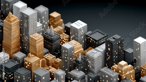 Obraz na płótnie Modern Cityscape Gold Black Silver Skyscrapers at Night w salonie