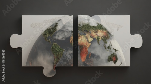 Obraz na płótnie Global Connection Earth Puzzle World Map Sustainability Interconnection w salonie