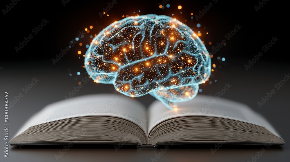 Glowing Brain Emerging from Open Book Knowledge Learning Ideas Mind Power
