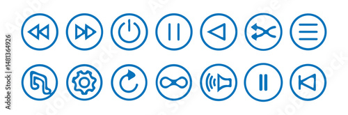 Media player control icon set, interface multimedia symbols and audio, media player buttons.music speaker volume icon. vector illustrattion eps 10.
