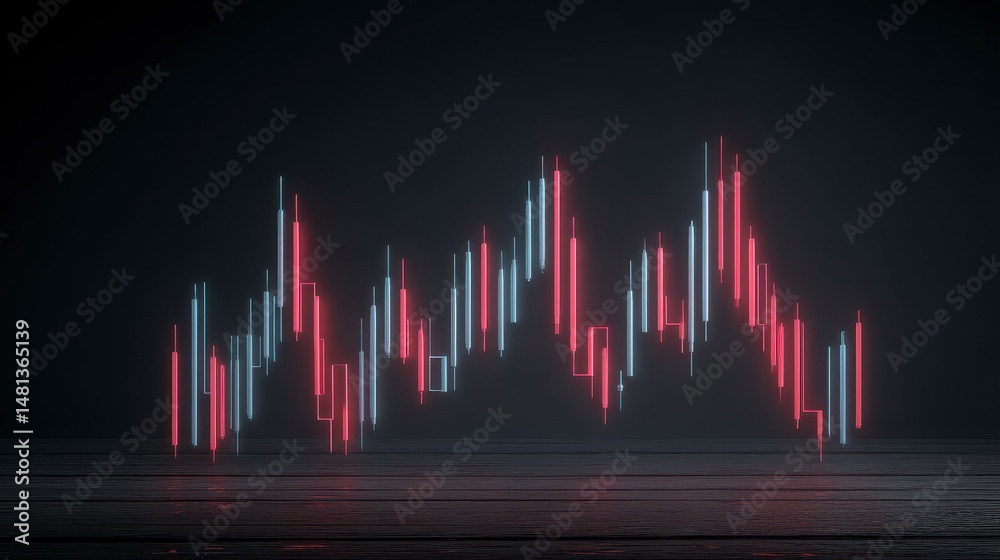 Neon Candlestick Chart Stock Market Graph Financial Trading Investment Business Analys