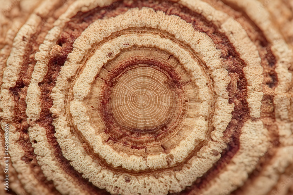 Fototapeta premium Wood Grain's Time Capsule: Revealing the intricate patterns within a cross-section of wood, this macro shot unveils a story of growth, resilience, and the passage of time.