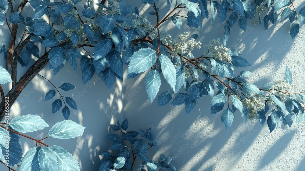 Serene Blue Foliage Tranquil Plant Wall Art Nature Photography