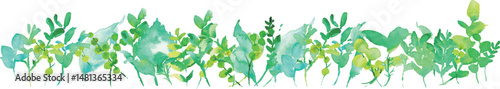 水彩画。水彩タッチの草木のベクターイラスト。水彩画の緑の葉っぱ素材。環境。エコ。Watercolor painting. Vector illustration of grass and trees with watercolor touch. Watercolor green leaves material. Environment. Eco.