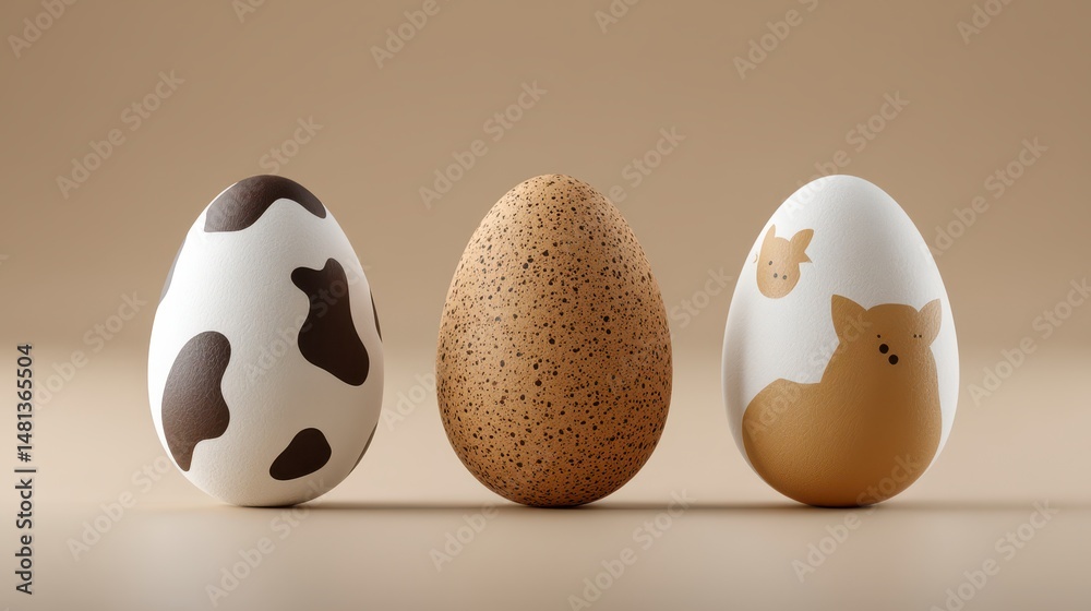 Cute Farm Animal Easter Eggs Cow Pig Chicken Design