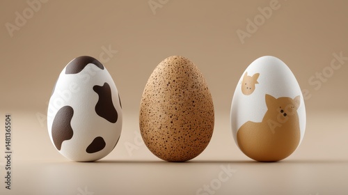 Obraz na płótnie Cute Farm Animal Easter Eggs Cow Pig Chicken Design w salonie