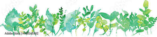 水彩画。水彩タッチの草木のベクターイラスト。水彩画の緑の葉っぱ素材。環境。エコ。Watercolor painting. Vector illustration of grass and trees with watercolor touch. Watercolor green leaves material. Environment. Eco.