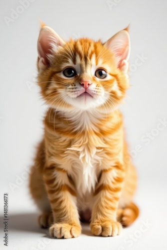 Adorable ginger kitten, fluffy fur, white backdrop, ginger kitten, orange