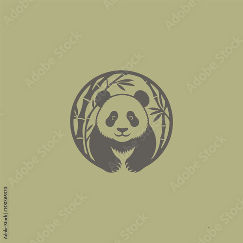 Panda head logo with engraving design style template