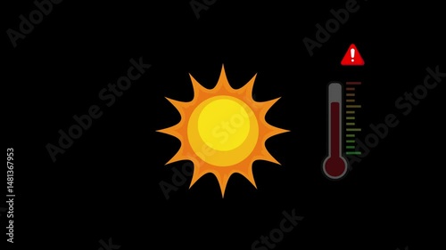 Heat Stroke Warning Alert - Animation Glowing Thermometer Danger - Extreme Heat Warning Motion Graphic
