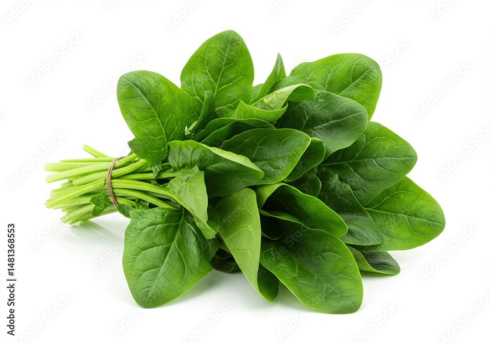 Fototapeta premium A bunch of fresh spinach leaves tied together isolated on white background