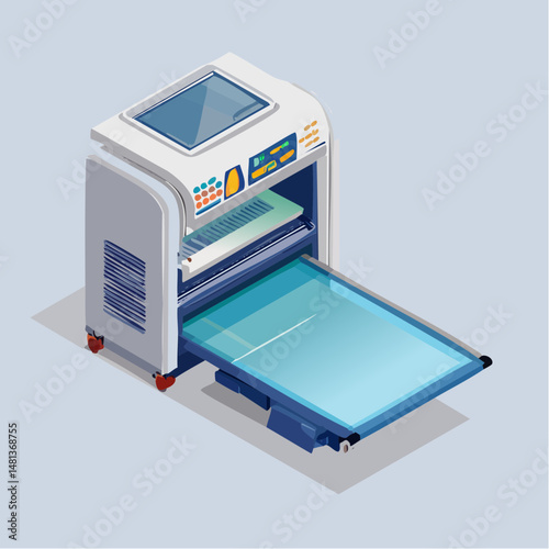 High-Tech UV Flatbed Printer in Action – Industrial Digital Printing Equipment Illustration

