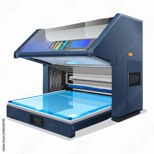 High-Tech UV Flatbed Printer in Action – Industrial Digital Printing Equipment Illustration

