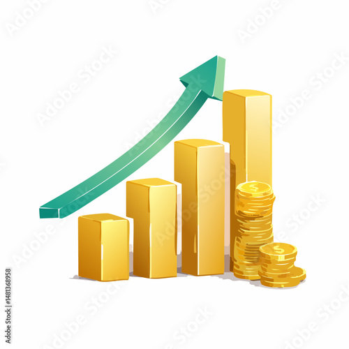 Growing Stack of Coins with Upward Arrow – Financial Growth and Investment Success

