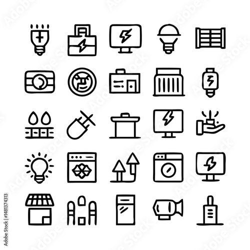 Energy saving and efficiency editable stroke outline icons set isolated on white background flat vector illustration. Alternative energy sources vector linear icons set. Ecology renewable energy .