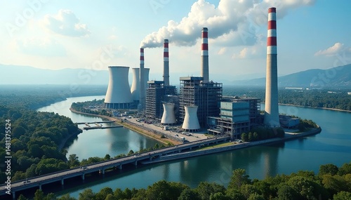 Wallpaper Mural High-angle view of a modern power plant with towering structures and industrial equipment , machinery, environment, horizon Torontodigital.ca