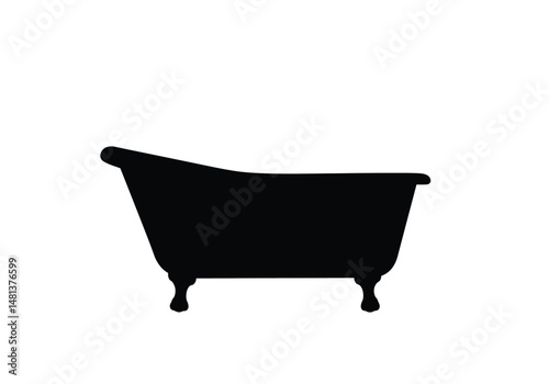 Bathtub silhouette. The image features a black outline of a classic clawfoot bathtub, a vintage-style bathing fixture. Vector clipart illustration design.