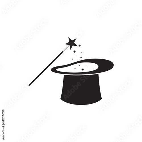 magic wand stick and hat logo and vector template