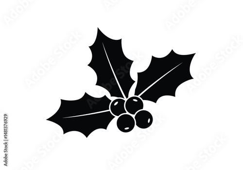 Holly berry silhouette. The image shows a black silhouette of holly leaves with berries, a common symbol during the winter holiday season. Vector clipart illustration design.