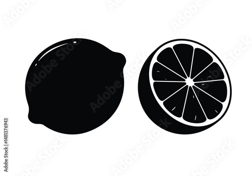 Lemon silhouette. The image shows a black silhouette of a lemon, a citrus fruit often used for its sour juice. Vector clipart illustration design.