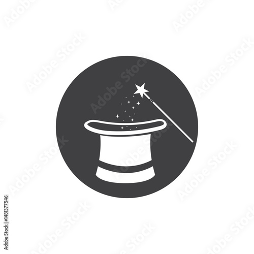 magic wand stick and hat logo and vector template