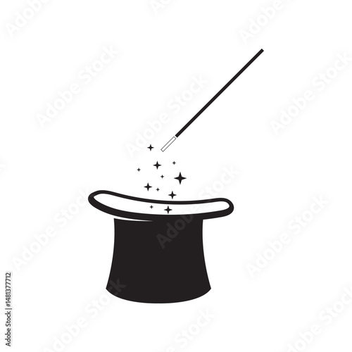 magic wand stick and hat logo and vector template