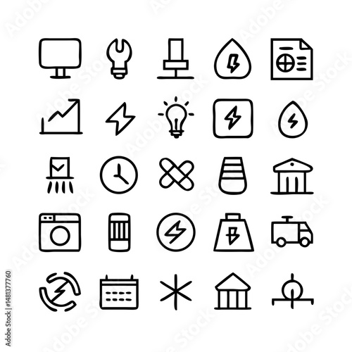 Energy saving and efficiency editable stroke outline icons set isolated on white background flat vector illustration. Alternative energy sources vector linear icons set. Ecology renewable energy .