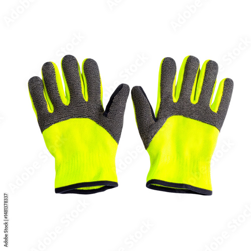 Bright Yellow Work Gloves Safety Gear Protection isolated on transparent background
