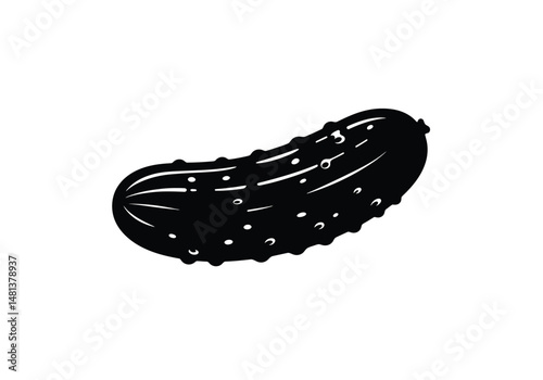 Pickle silhouette. The image shows a black silhouette of a pickle, a sour and pickled cucumber. Vector clipart illustration design.