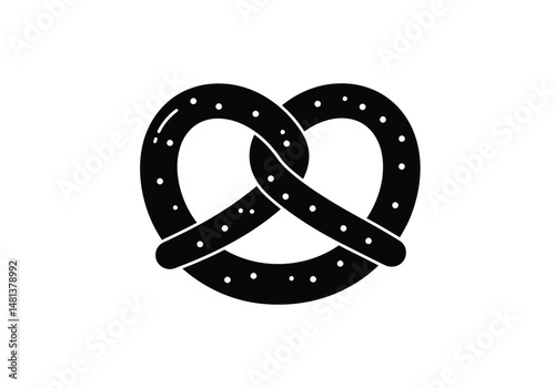 Pretzel silhouette. The image displays a black silhouette of a pretzel, a baked snack often twisted into a knot shape. Vector clipart illustration design.