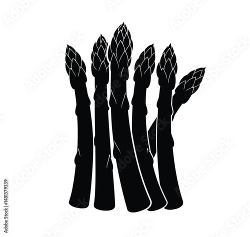 Asparagus silhouette. The image shows a black silhouette of several asparagus spears, a common and nutritious vegetable. Vector clipart illustration design.