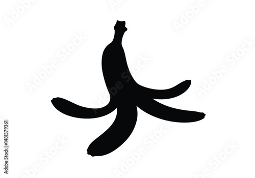 Banana peel silhouette. The image shows a black silhouette of a banana peel, the outer covering of the fruit. Vector clipart illustration design.