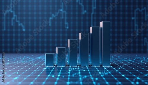 Futuristic blue growth chart, digital business success, data visualization