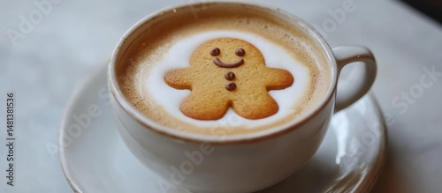 Latte Art Gingerbread Man Coffee Shop photo