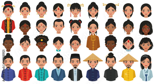 Diverse cultural avatars featuring various ethnicities and traditional attire