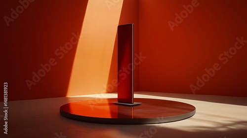 Modern red display on a podium