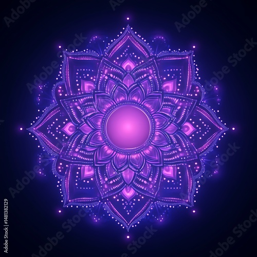 Glowing purple mandala with intricate details