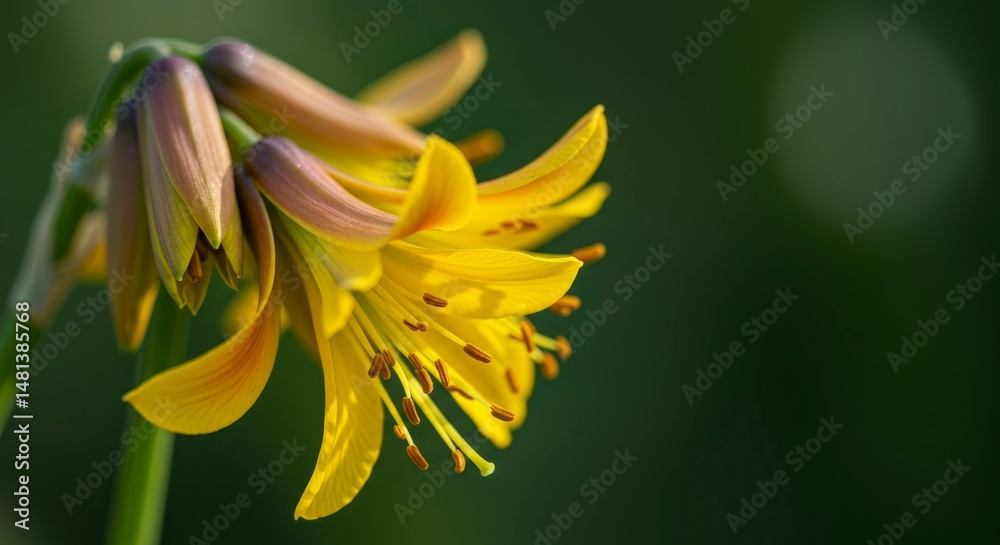 Obraz premium Graceful golden lily blossom in soft light, a serene botanical close-up