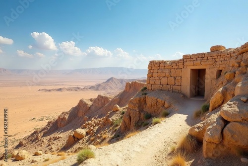 Ancient stone walls of Masada fortress overlooking desert, mature, architecture, judah photo