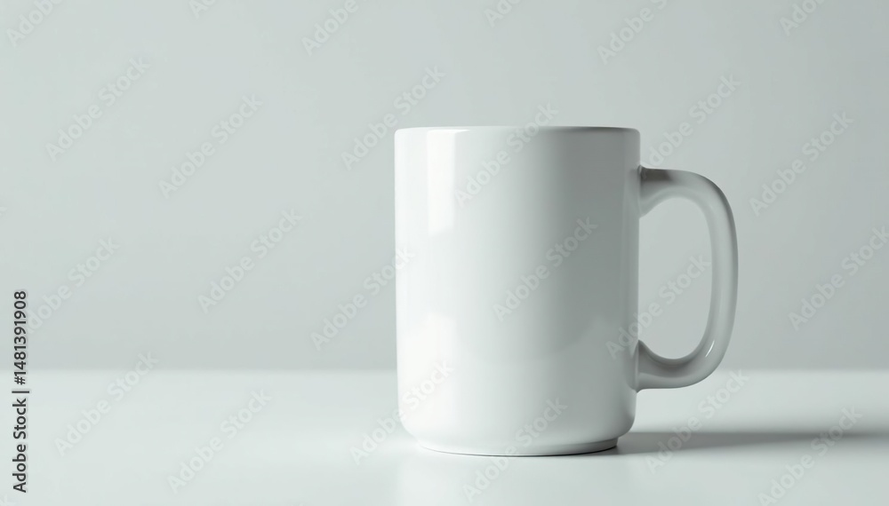 Fototapeta premium Classic white mug, handle visible, clean background, cup, hot beverage