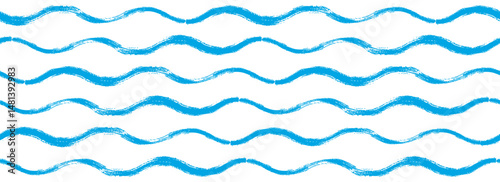 Blue wave seamless pattern. Repeated sea water line background. Summer cruise collection motif for fabric, textile swatch. Watercolor paint brush stroke wallpaper. Vector blue curved wiggly stripes