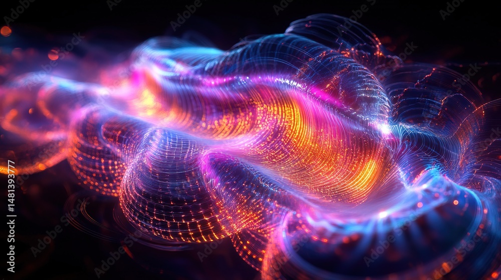 Fototapeta premium A glowing quantum computer with swirling neon energy