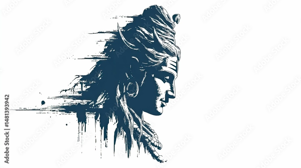 Obraz premium Lord shiva's grace the ganges flowing from his hair spiritual art india mystical environment side view