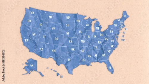 USA Map Animation – wrinkled paper texture