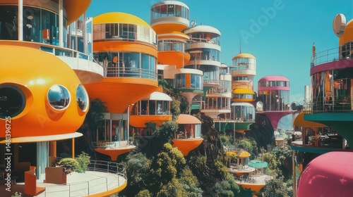 Colorful residential houses and buildings in Barcelona's urban cityscape offer a vibrant view of European architecture