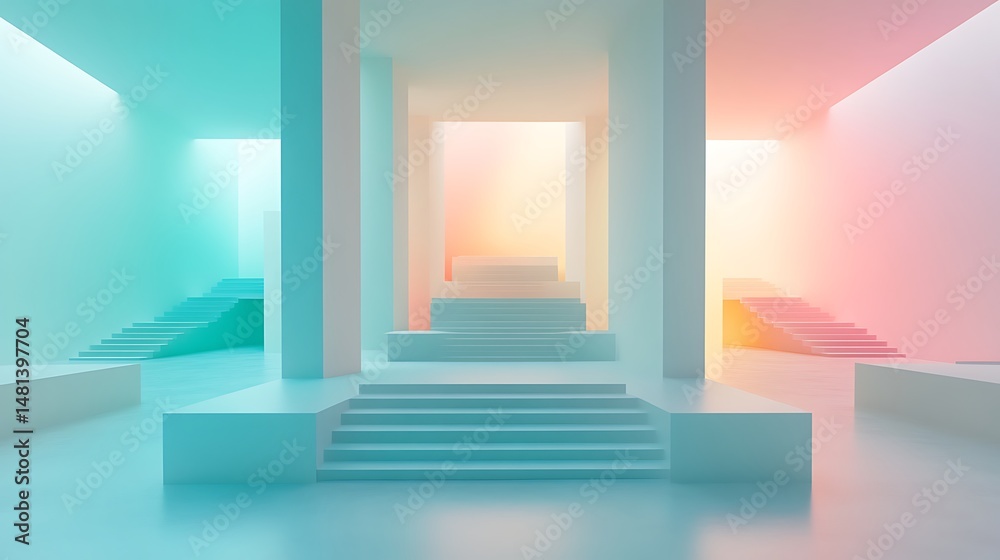 Obraz premium Pastel-toned interior with steps and light