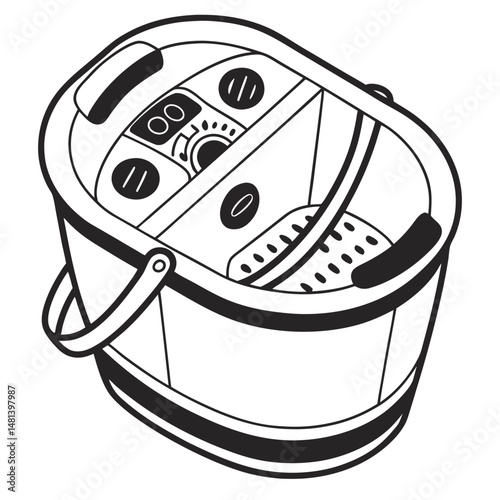 Electric Foot Spa Tub Outline , Vector Illustration of Home Wellness and Pedicure Equipment