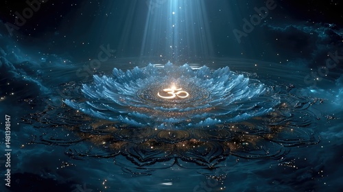 Digital art of sacred sound om an ethereal journey through cosmic waves and serenity