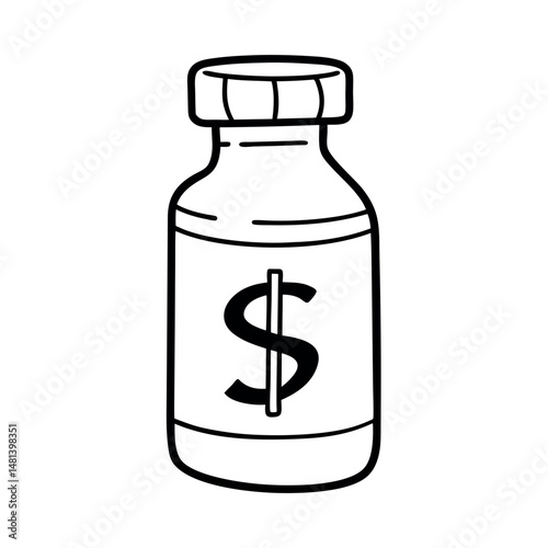 Medicine Vial with Dollar Sign, Vector Illustration Representing Pharmaceutical Pricing and Healthcare Cost