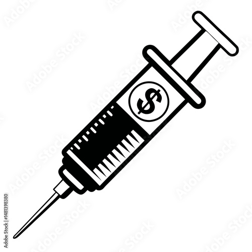 Syringe with Dollar Symbol , Vector Illustration of Medical Cost and Healthcare Finance Concept
